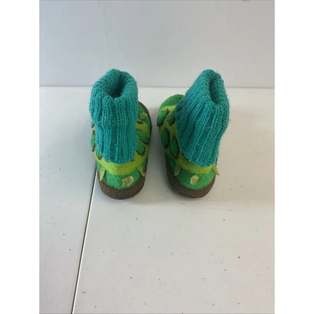 Garnet Hill 100% New Wool Booties Turtles Green Dots Nonslip Treads Kids SZ 04‎